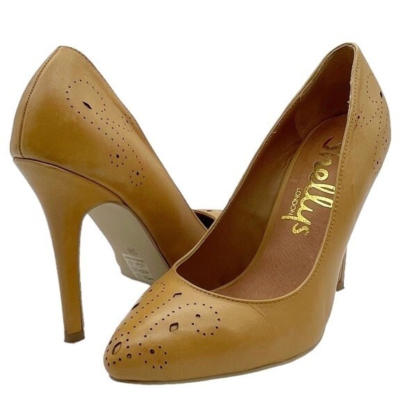 Shellys London Camel Leather Pump Perforated Tan Leather Heel Size EU 38 | US 7 - Picture 15 of 15